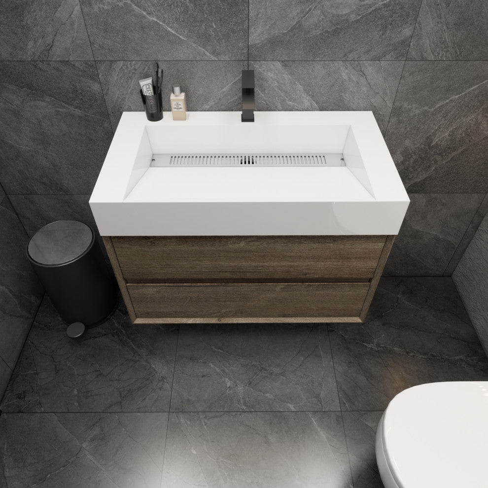 MAX 36" Floating Bath Vanity With Acrylic Sink, Gray Oak