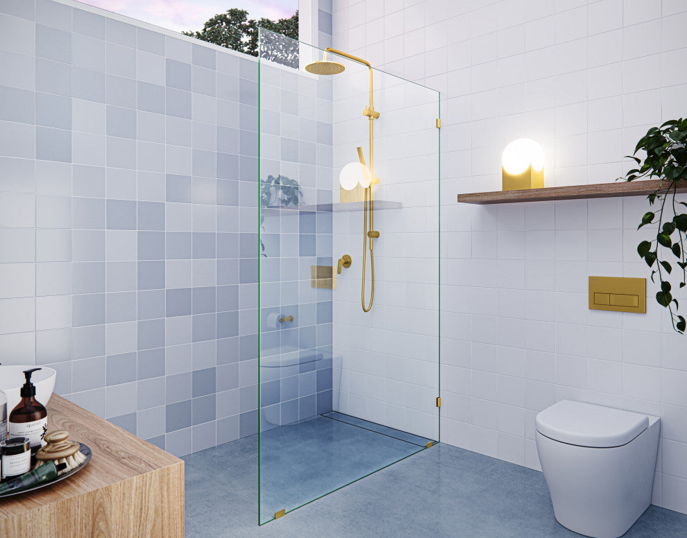 78"x46" Frameless Shower Door Single Fixed Panel, Satin Brass