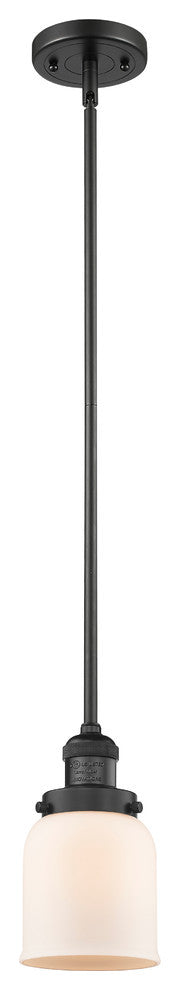 1-Light Small Bell 5" Pendant, Matte Black, Glass: Matte White Cased