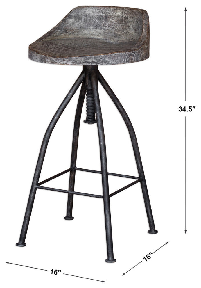 Uttermost Kairu Contemporary Mixwood and Iron Bar Stool in Gray