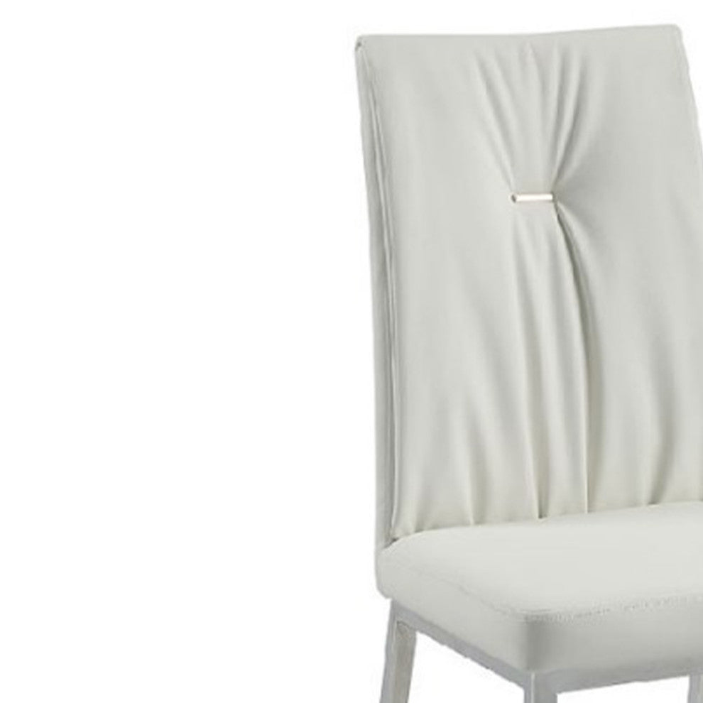 Kamaile Side Chair, Set-2, Beige Synthetic Leather and Chrome Finish