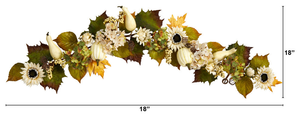 5' Fall Sunflower, Hydrangea and White Pumpkin Artificial Autumn Garland