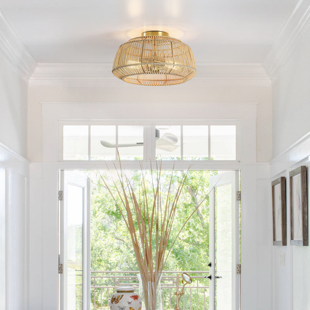 Bohemian Rattan Semi-Flush Mount Ceiling Light, 14'''' W-2 Lights