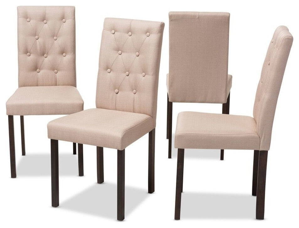 Gardner Dark Brown Finished Beige Fabric Dining Chair, Set of 4