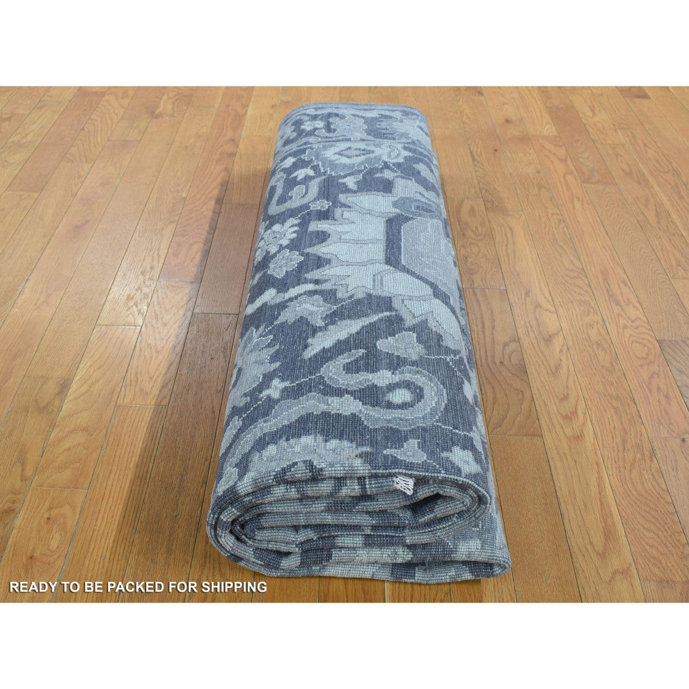 Charcoal Gray Silk/Textured Wool Hand Knotted Oushak Influence Rug, 7'10"x10'2"