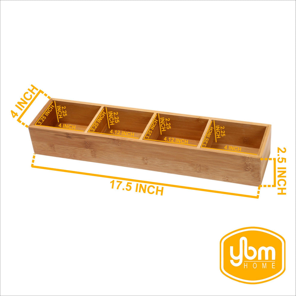 YBM HOME Bamboo 4 Compartment Organizer Tray for Drawers
