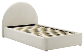 Resort Performance Velvet Arched Round Twin Platform Bed, Alabaster