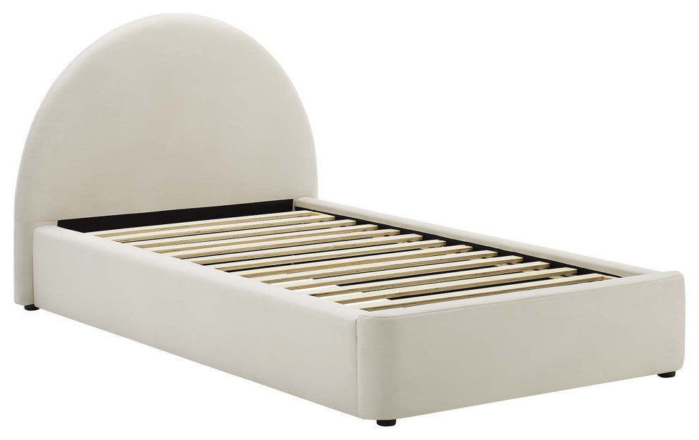 Resort Performance Velvet Arched Round Twin Platform Bed, Alabaster