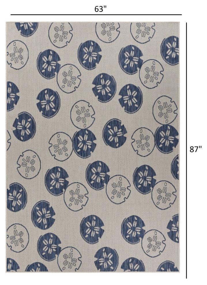 5' X 7' Blue And Gray Indoor Outdoor Area Rug