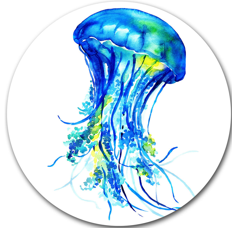 Ocean Water Jellyfish, Animal Digital Art Disc Metal Wall Art, 23"