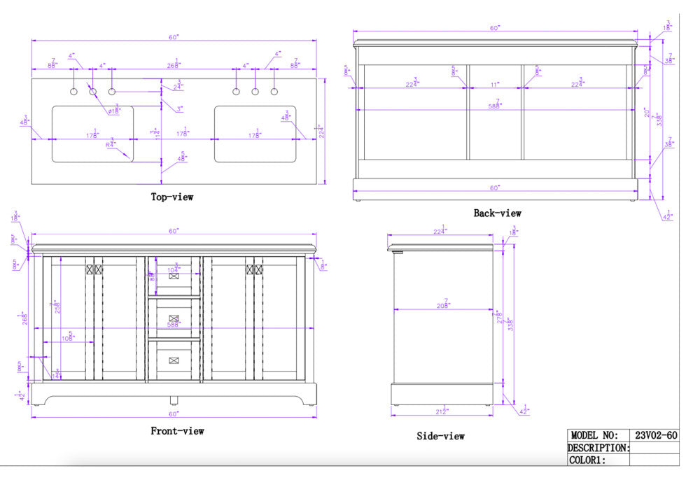 60/72" Plywood Freestanding Bath Vanity Set, Drawer and Ceramic Sink, Venetian Green, 60 Inch