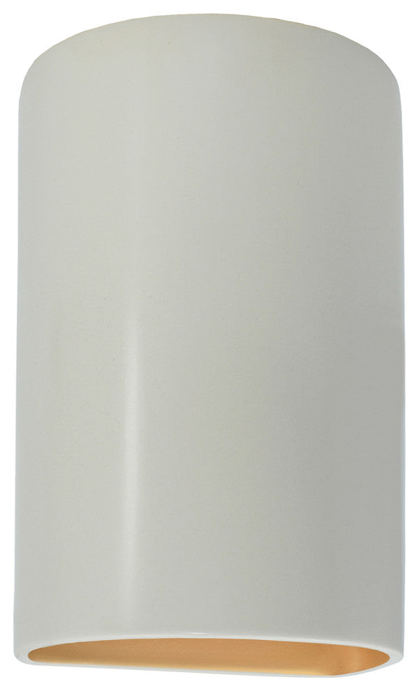 Ambiance Large Cylinder Wall Sconce, Closed, Matte White, Champagne Gold, E26