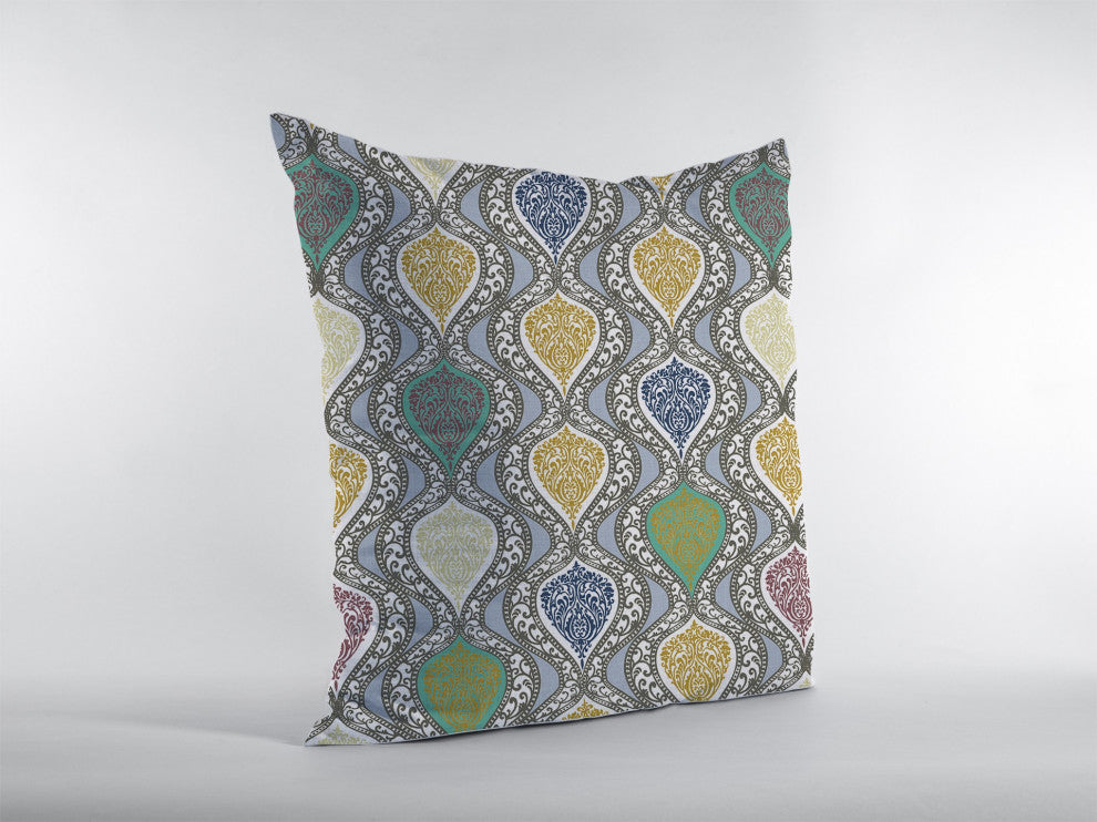26 Gray Gold Ogee Indoor Outdoor Zippered Throw Pillow