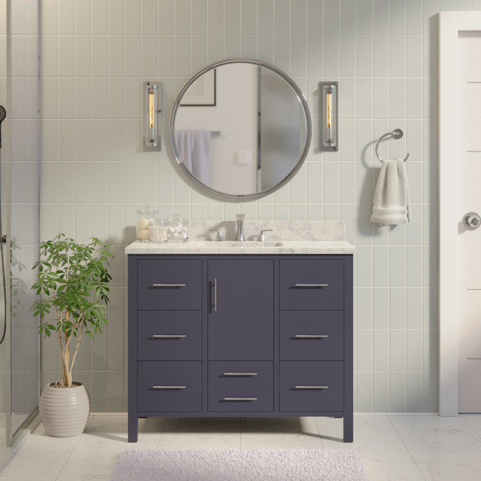 California 42" Bathroom Vanity, Marine Gray, Carrara Marble
