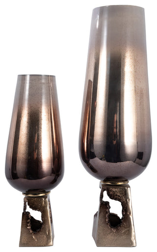 Glass, 26"H Vase, Metal Base, Champagne