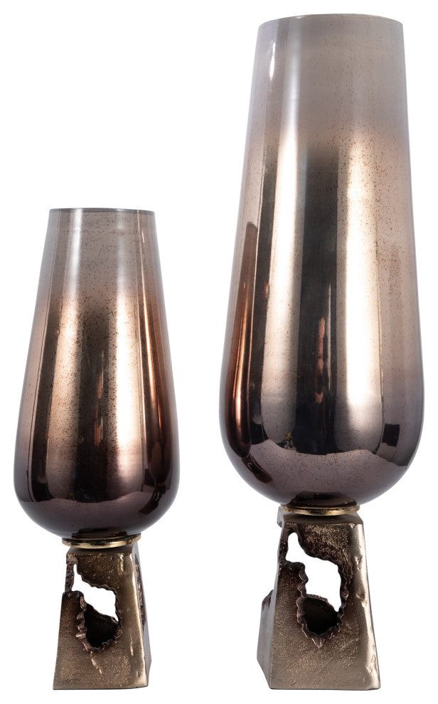 Glass, 26"H Vase, Metal Base, Champagne