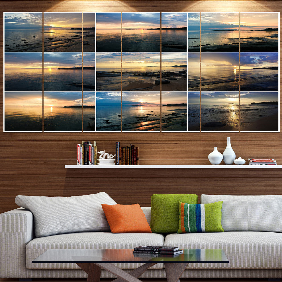 Sea Sunset Collage, Landscape Canvas Art Print, 83"x32", 7 Panels