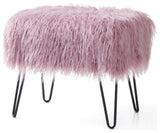 Mongolian Fur Ottoman, Lilas, 19''x13''x17''