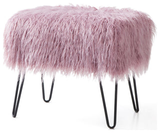 Mongolian Fur Ottoman, Lilas, 19''x13''x17''