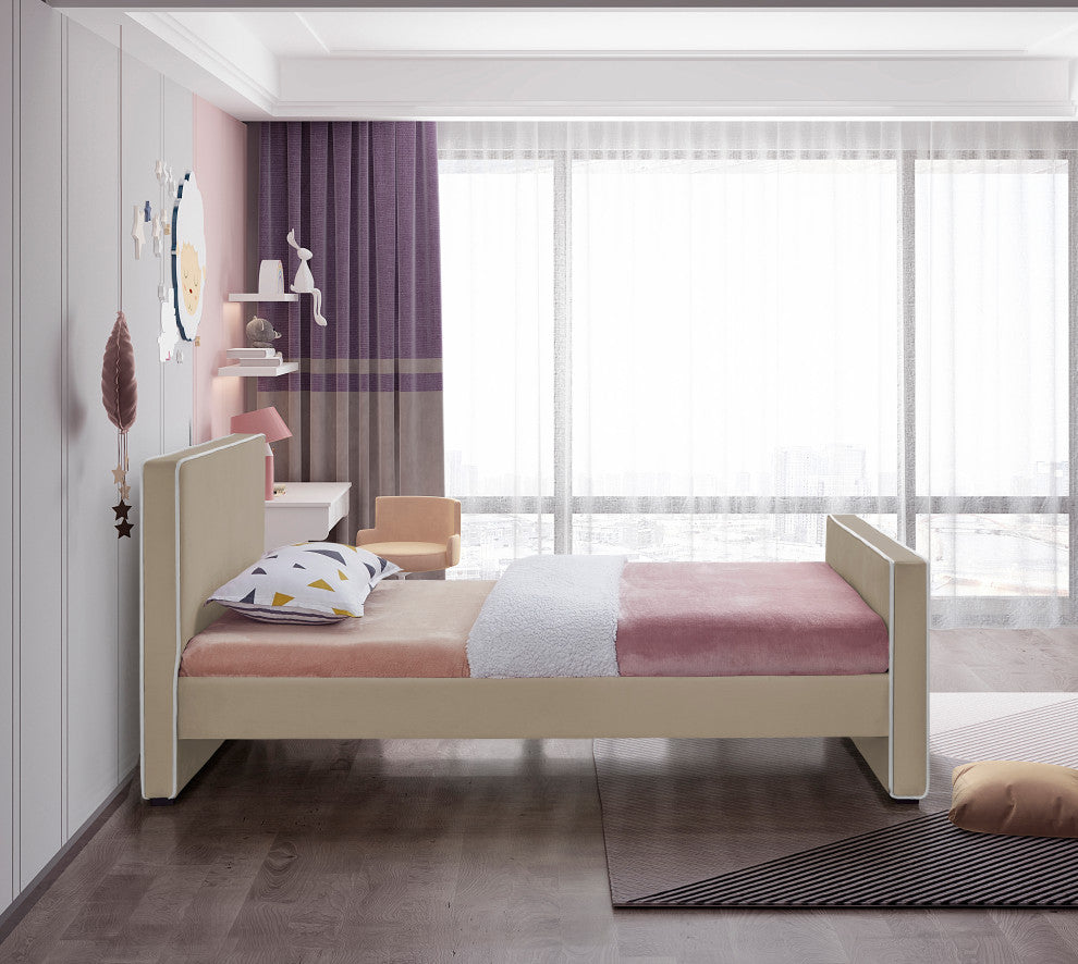 Dillard Velvet Upholstered Bed, Beige, Twin