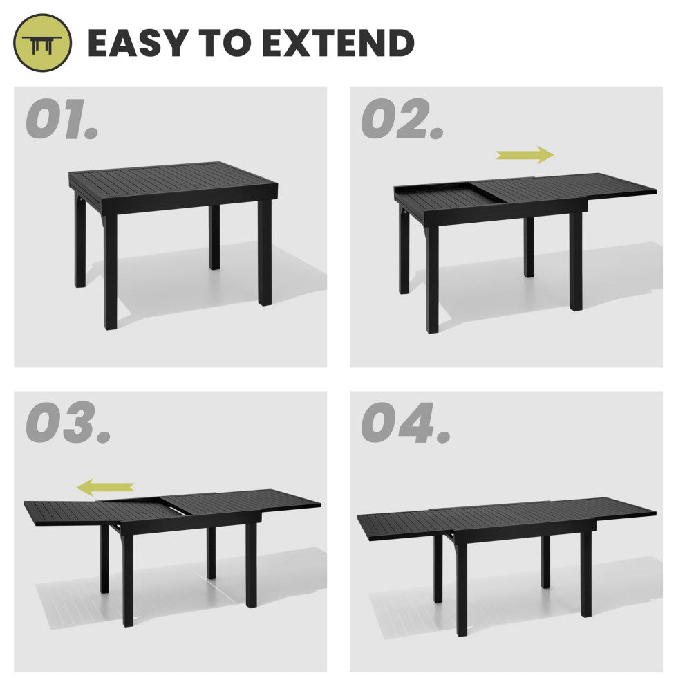4-8 Person Expandable Aluminum Outdoor Patio Dining Table Dark Gray, Gray