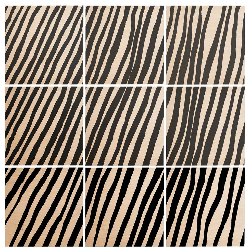 Deny Designs Georgiana Paraschiv Diagonal Stripes Black Wood Wall Mural, 4'x4'