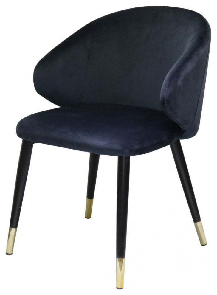 Set of Two Blue Velvet Dining Chairs