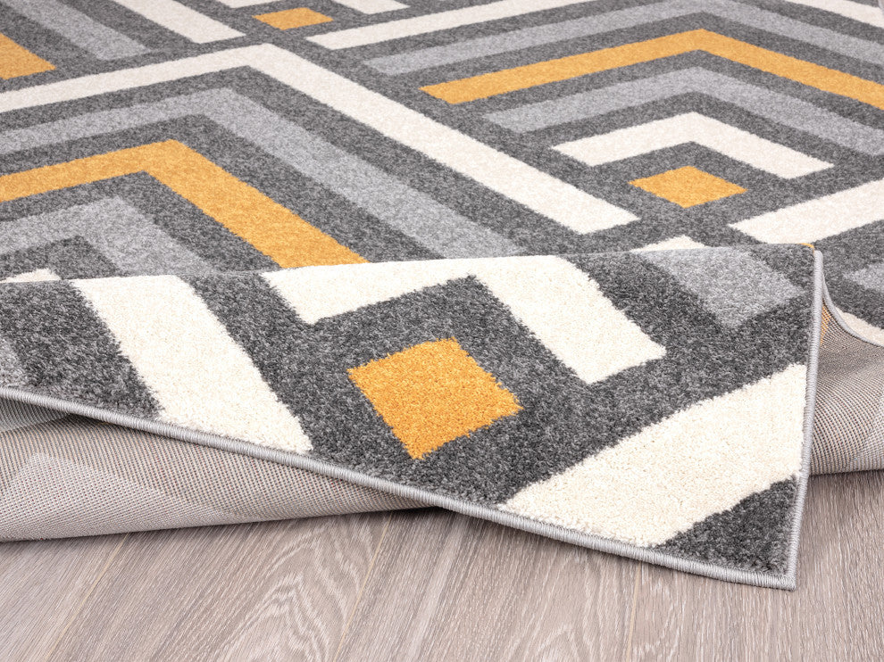 Abani Laguna LAG130A Grey and Yellow Geometric Chevron Area Rug