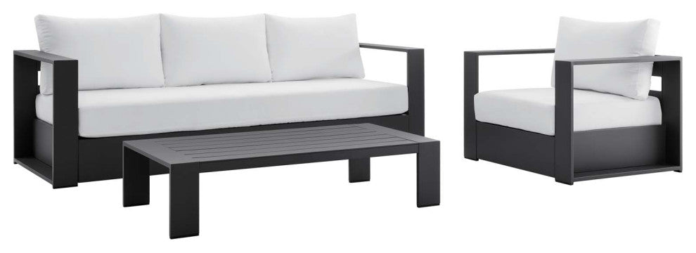 Lounge Sectional Sofa Chair Table Set, White, Aluminum, Modern, Outdoor Patio