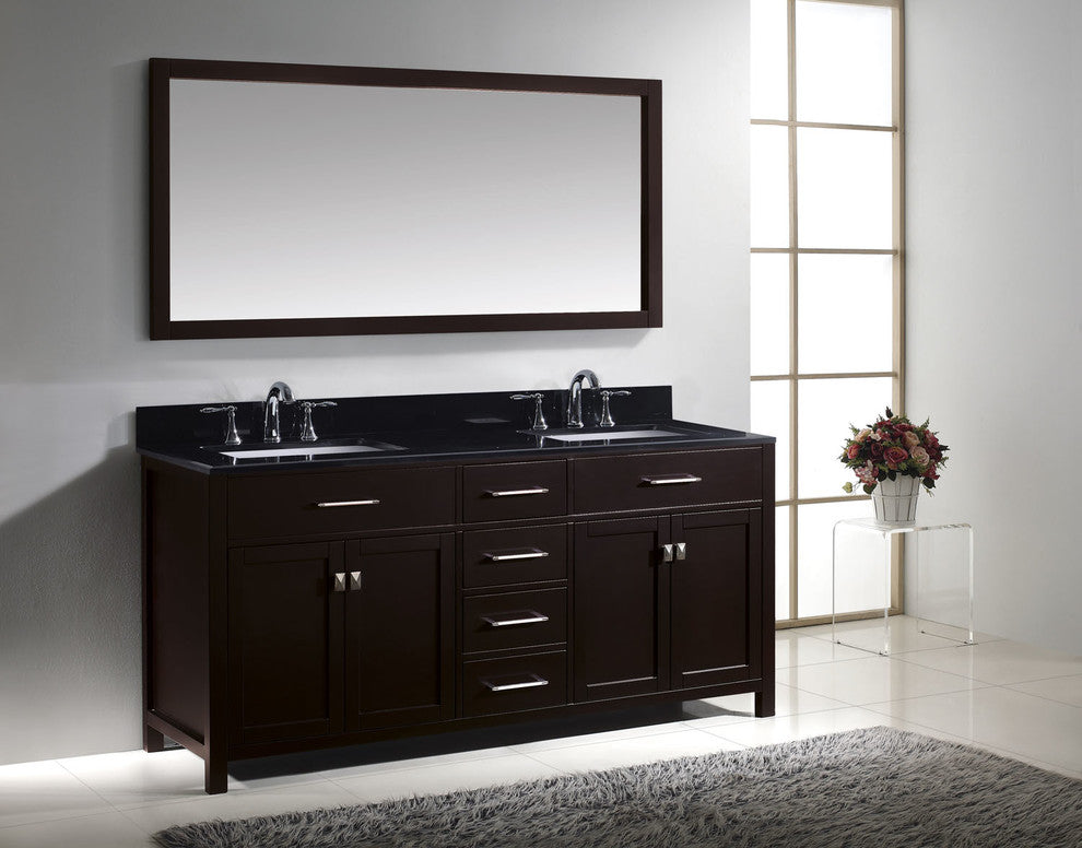 72" Double Bathroom Vanity, Espresso, Round Sink, Polished Chrome
