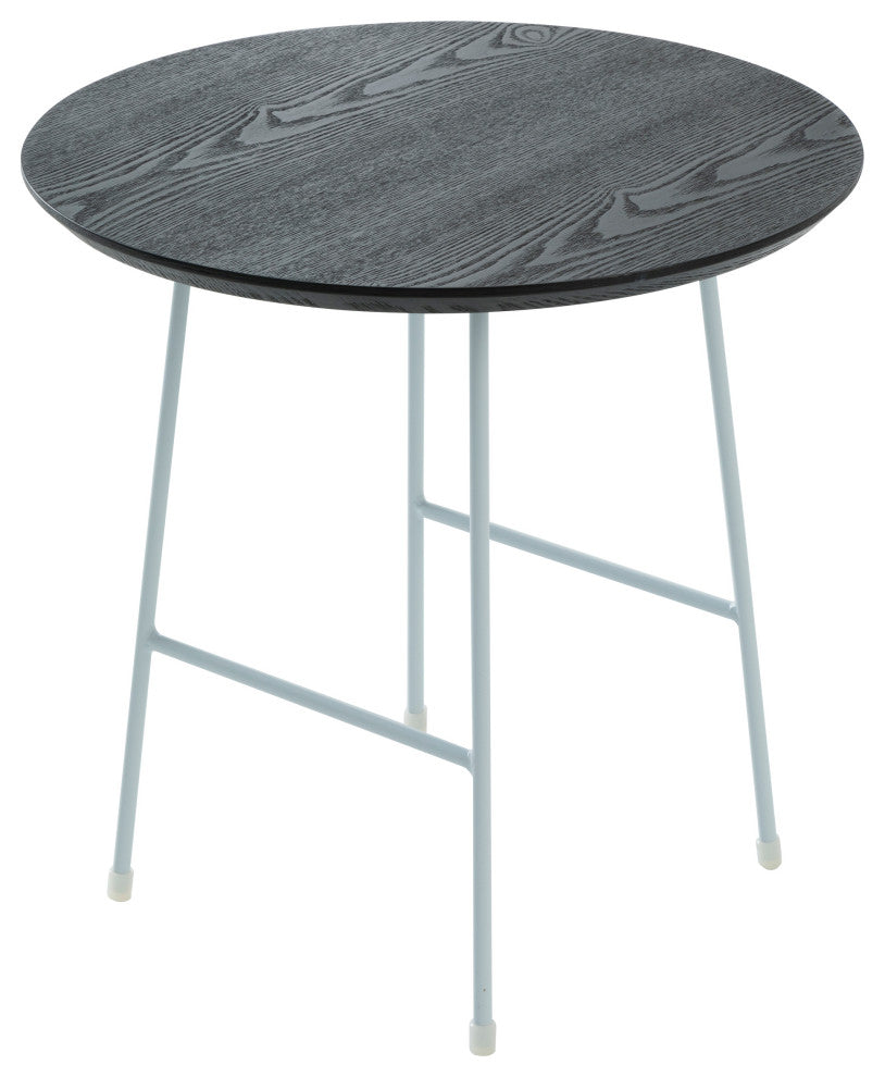 LeisureMod Rossmore Modern Round Side Table With White Steel Frame, Black