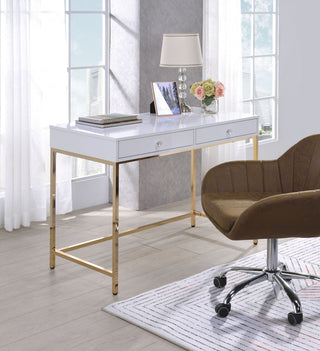 Ottey Desk, White High Gloss and Gold
