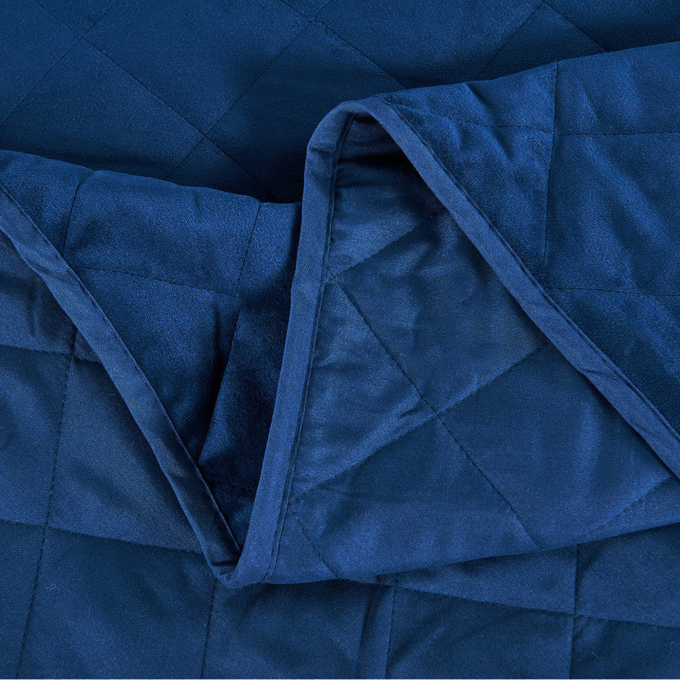 Velvet Quilted 5 Piece Bed Spread Set, Blue, Over-Sized King 122" X 106"