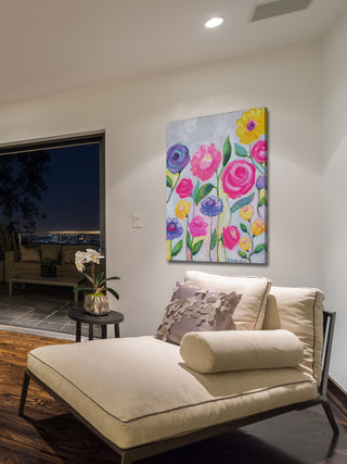 "Flowers Grey" Painting Print on Wrapped Canvas