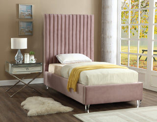 Candace Velvet Upholstered Bed, Pink, Twin