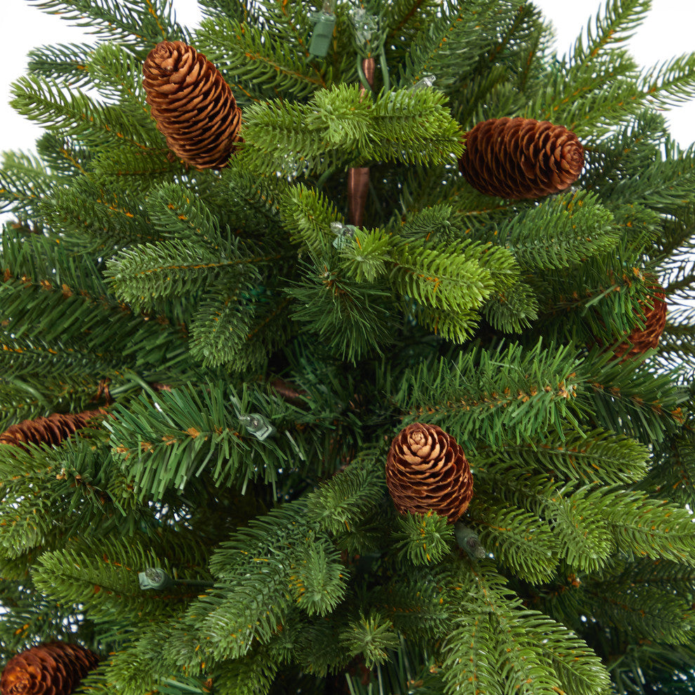 56" Yukon Mountain Fir Faux Xmas Tree W/Lights, Pinecones & Bendable Branches