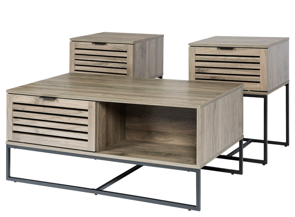 3-Piece Table Set - Modern Slat Door - Slate Grey