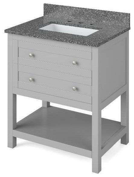 Astoria Transitional 30" Grey Vanity, Boulder Cultured Marble Vanity Top