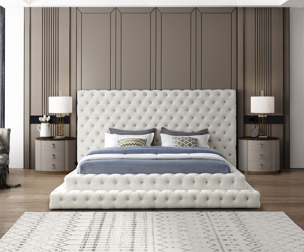 Revel Velvet Upholstered Bed, Cream, King