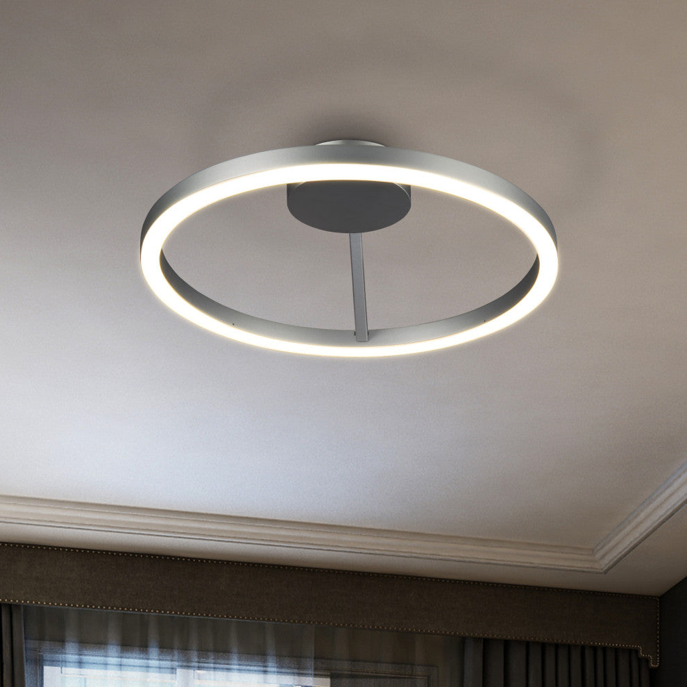 Zuben Circular ETL Certified Integrated LED Ceiling Light, Silver, 20"