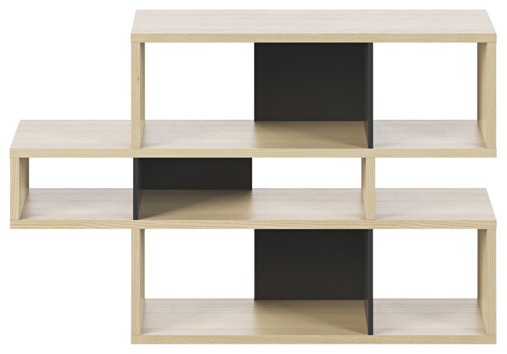 Contemporary Modular Display 2 Tone Shelves, Oak Frame/Black Backs