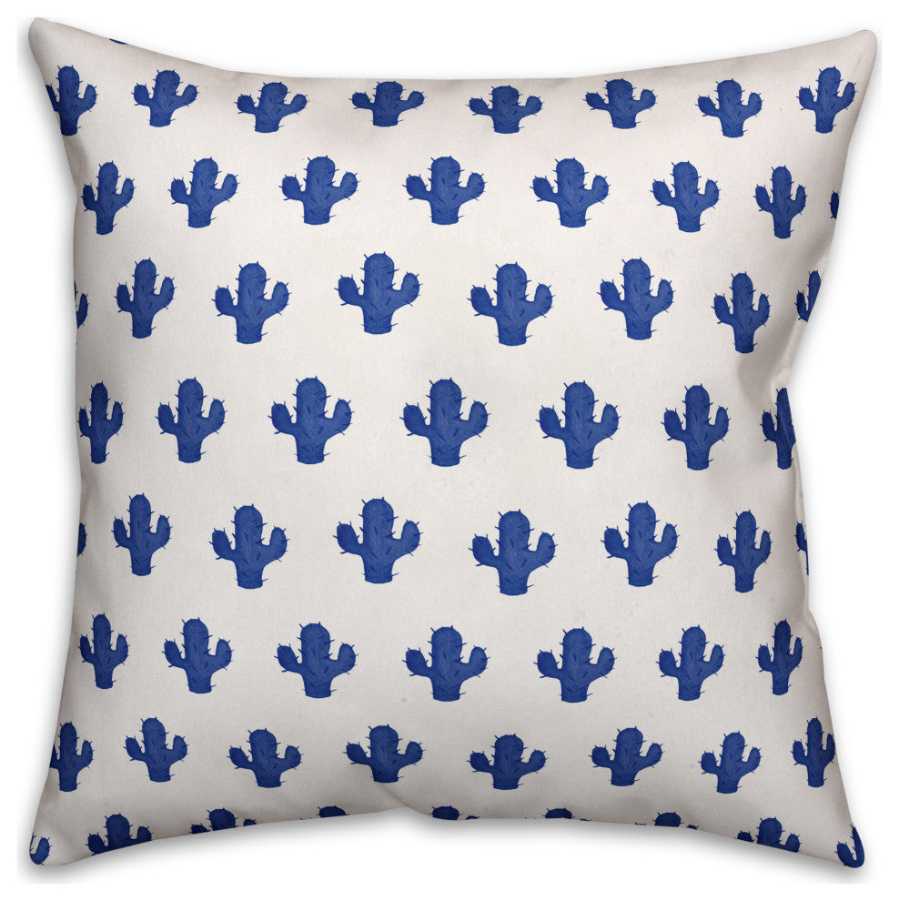 Blue Watercolor Cacti 18x18 Spun Poly Pillow