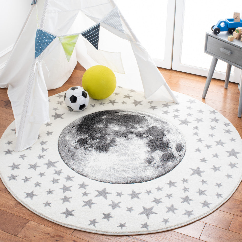 Safavieh Carousel Kids Collection CRK135A Rug, Ivory/Grey, 6'7" X 6'7" Round