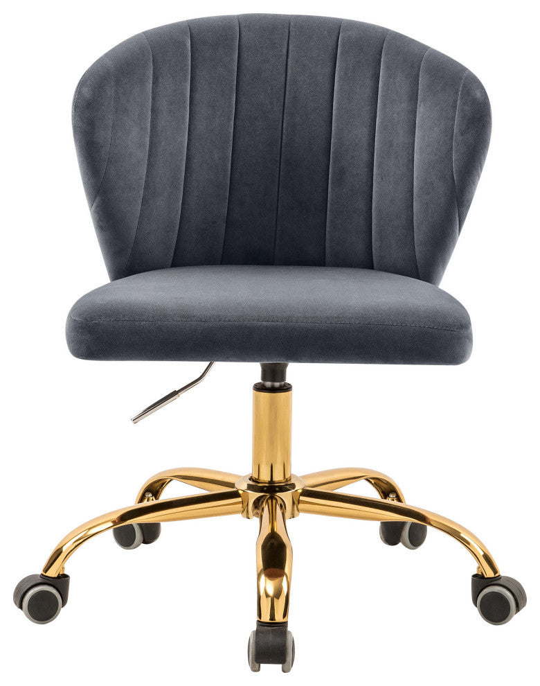 Finley Swivel and Adjustable Velvet Upholstered Office Chair, Gray, Gold Base
