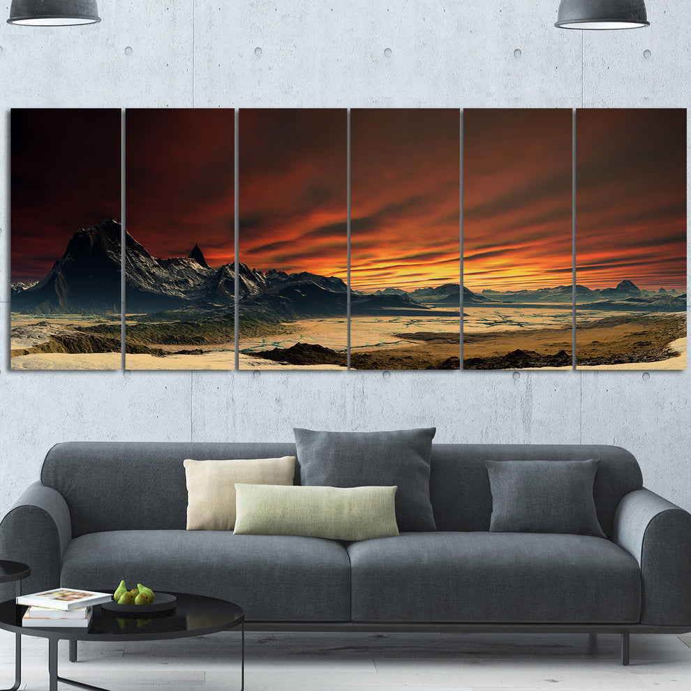 Beautiful Alien Planet Traos, Landscape Canvas Art Print, 70"x28", 6 Panels