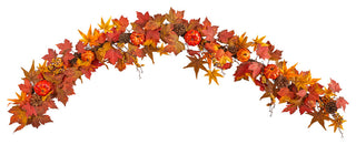 6' Autumn Maple Leaf, Pumpkin, Gourd and Berry Artificial Fall Garland