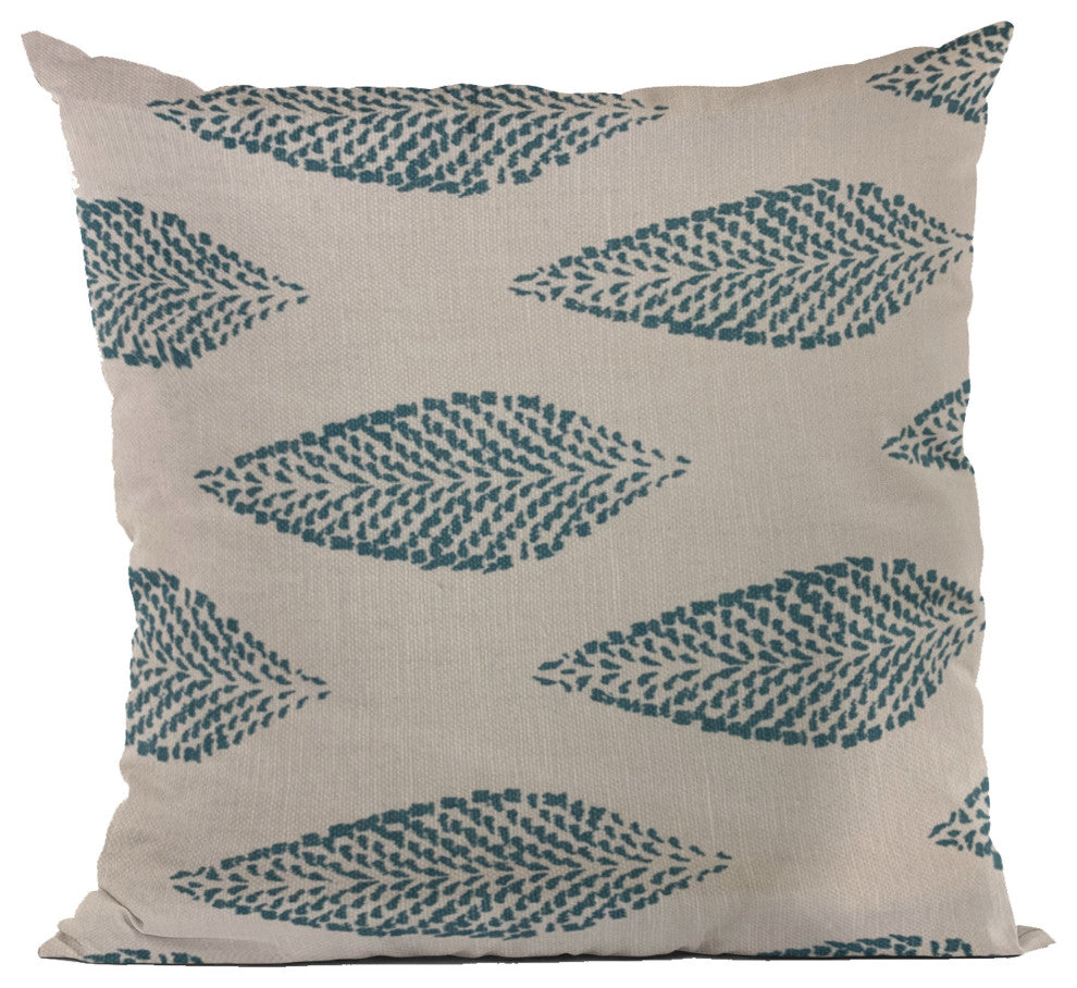 Plutus Blue Large Leafs Floral Luxury Throw Pillow, 24"x24"