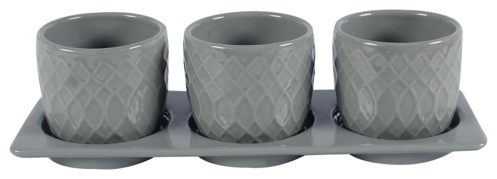 Dahlia Planter Set with Disk, Light Grey