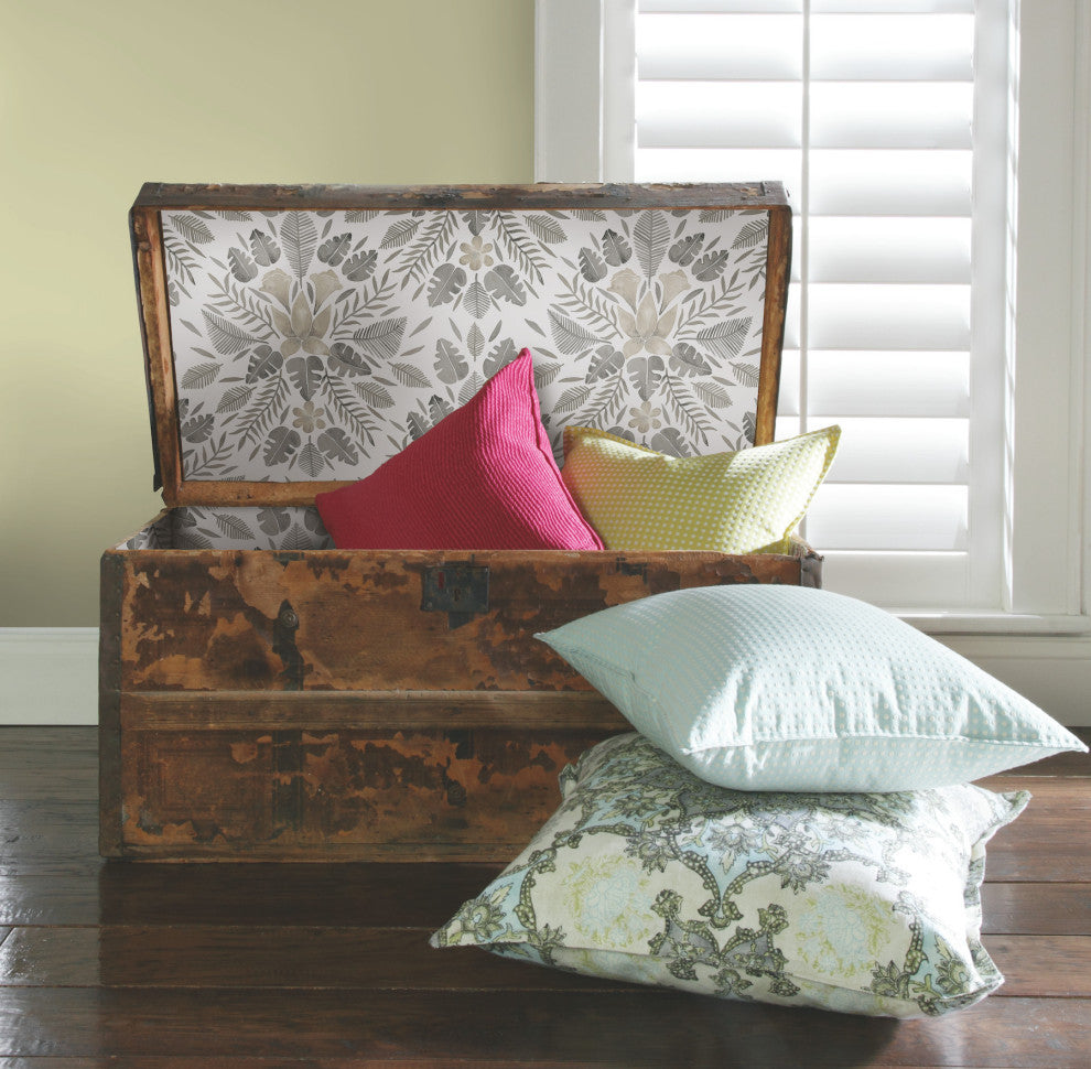 Gray & Taupe Gray Cat Coquillette Tropical Peel & Stick Wallpaper