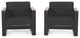 Neffs Outdoor Aluminum Club Chair With Faux Wood Accents, Black, Set of 2